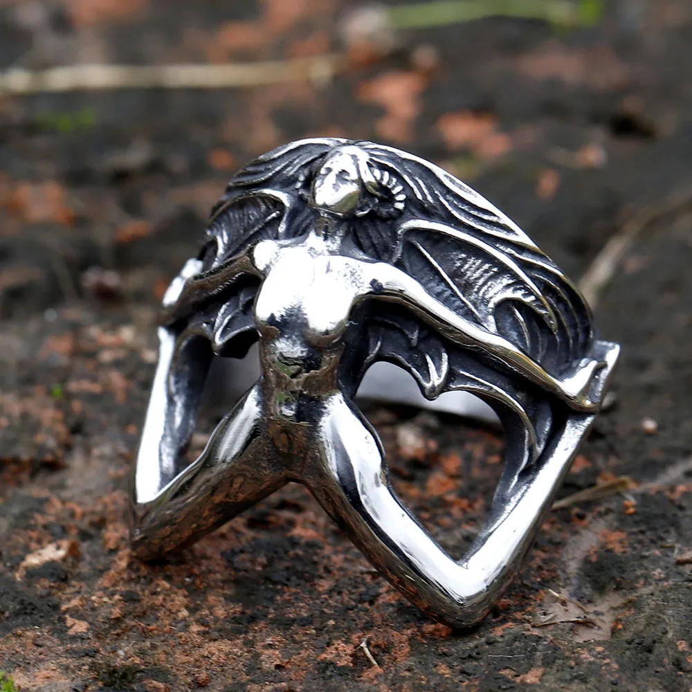 NEW Men\'s 316L stainless steel rings Dropshipping 3D women body shape gothic punk Motorcycl Jewelry Gifts free shipping