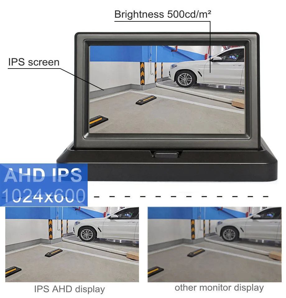 DIYKIT 5inch IPS AHD 1024x600 Foldabel RCA/4Pin Rear View Car Monitor Backup Monitor for AHD CVBS Bus Truck Car Camera