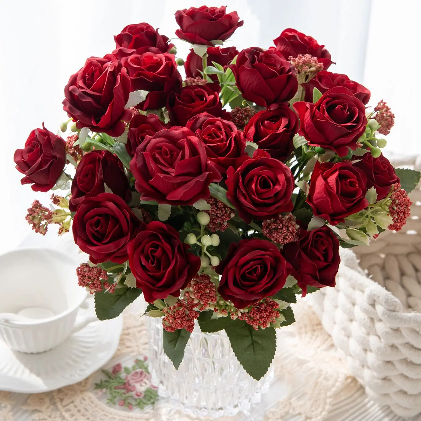 Artificial Flower Silk Rose Festival Garden Home Room Bonsai Wedding Garland Bride Bouquet Decoration Yard Diy Photography Gift