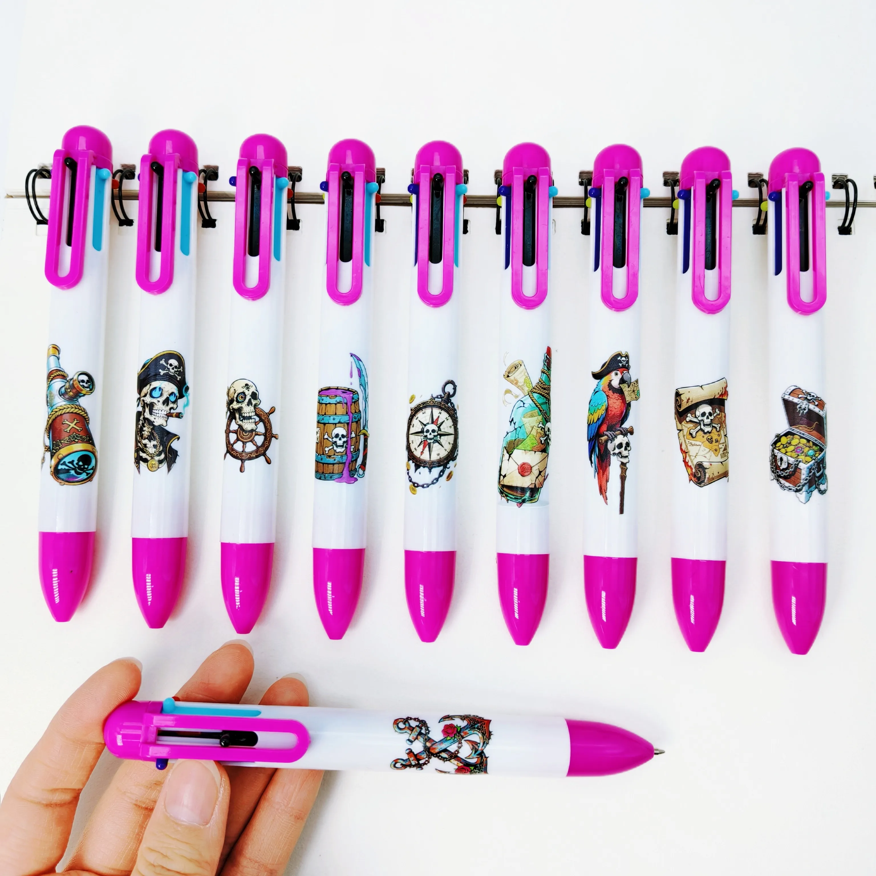 

7 шт./14 шт., разноцветная ручка на тему пирата, дрейфующая бутылка, элемент сокровищ, шариковая ручка «шесть в одном», разноцветная ручка-пресс