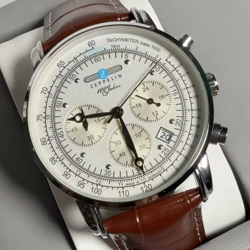 New Zeppelin Automatic Date Wristwatch Three-eye Run Seconds Multifunctional Timing Business Leisure Quartz Men's Watch