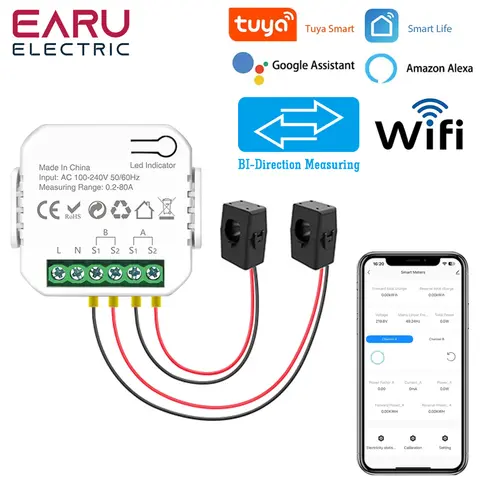 Tuya Smart WiFi-energimätare med 1/2 CT-klämmor för solcellssystem, dubbelriktad övervakningsmätare för elproduktion och förbrukning 6 best sales solenergimätare DC wifi - №2
