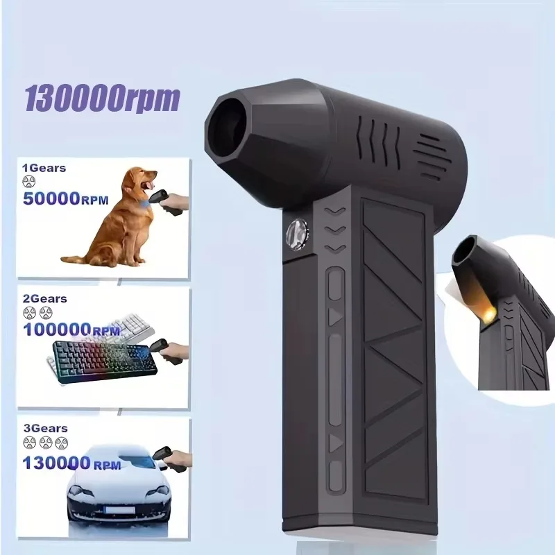 Compressed Air Duster 130000RPM High Speed Compact Design Rechargeable Cordless Air Blower with 3-Gear Turbo Fan