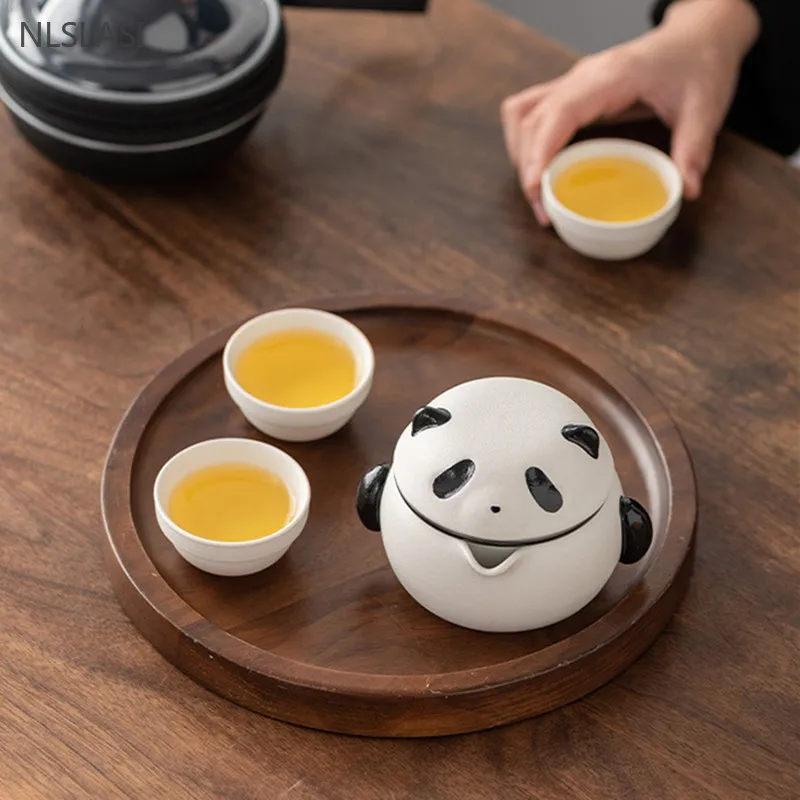 Creative Panda Travel Tea Set Portable Quick Cup Ceramic Teapot and Cup Set Cute Gift Box Teaware Custom Beauty Tea Infuser