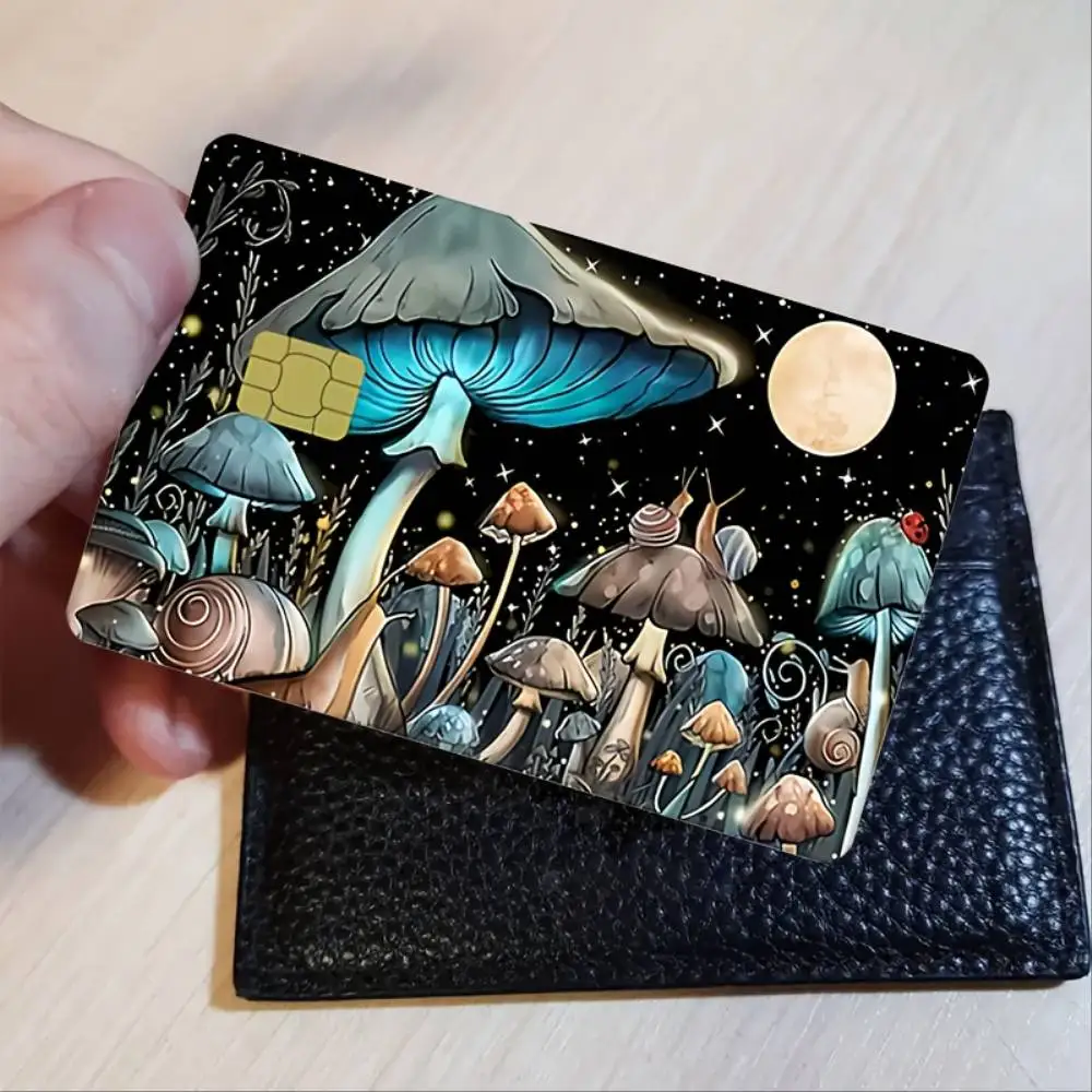 Mushroom Themed Credit Card Sticker Bubble Free High Quality PVC Decal For EBT Transport Key Small Chip Credit Debit Cards