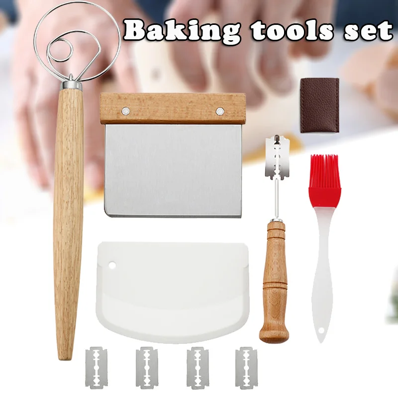 

Danish Dough Whisk Baking Bread Stainless Steel Tool Set 2 PCS Dough Scraper With 5 Replacement Blades