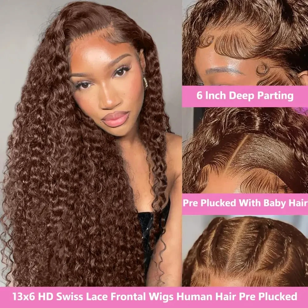 Chocolate Brown 34 Inch Loose Curly 13x4 Lace Front Wigs Vietnamese Original 13x6 HD Deep Wave Lace Frontal Wig Human Hair For Women