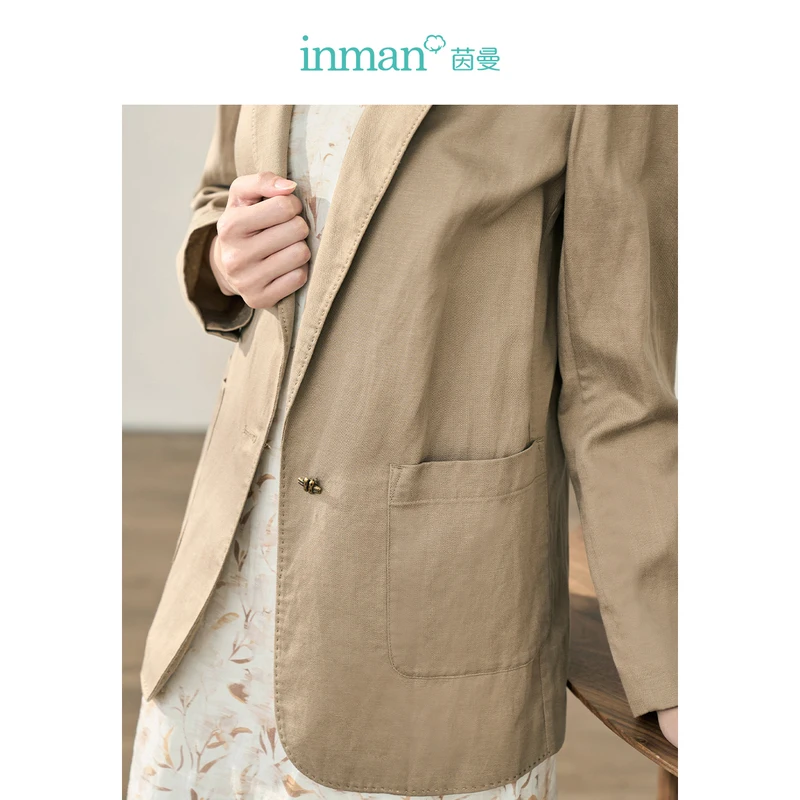 INMAN Women Blazer 2023 Autumn Long Sleeve Lapel Loose Coat Elegant Official Minimalist Coffee Jacket Outwear Tops