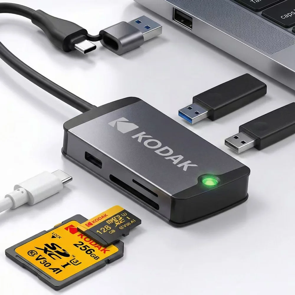 HubUSBCKODAKconpuertosUSB3.0Tipo-CyadaptadordetarjetaMicroSD,lectordetarjetasSDparateléfonos,tabletas,MacBookyportátiles(RequiereOTG)
