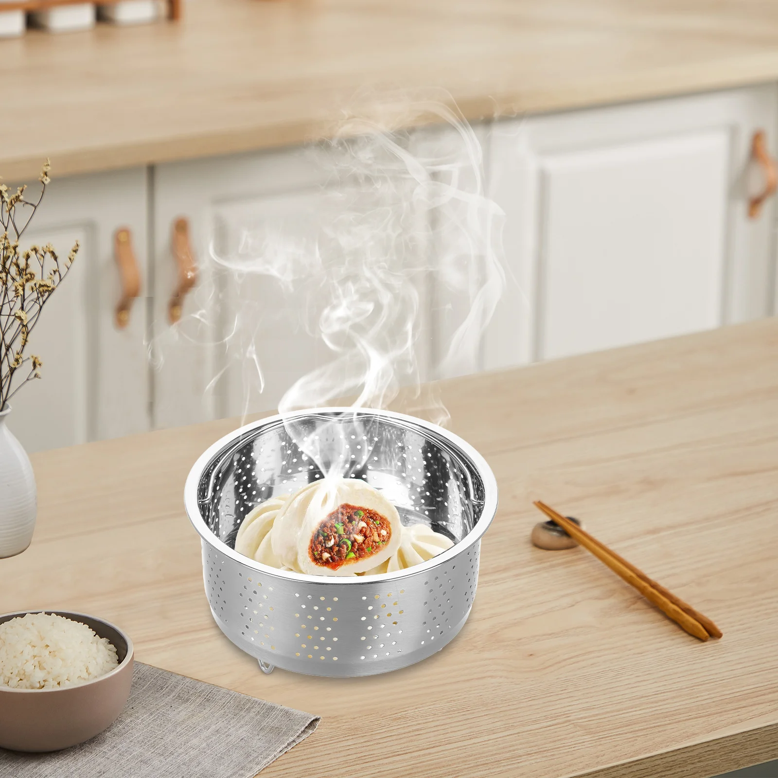 

16.5cm Stainless Steel Steamer Basket for Rice Cooker 304 Metal Food Steaming Rack Dual Layer Design for Simultaneous Cooking