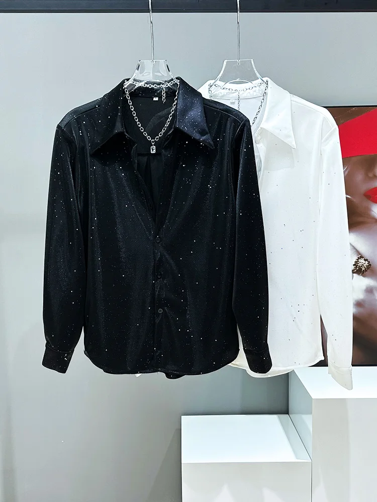 

Loose Fit Long Sve Men's irt Gold Dot Pattern New Arrival Bla Faion Urban Sle Youth Friendly Four Seasons Wear