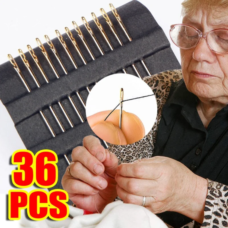 Agujas de coser para ancianos ciegos, 36 piezas, sin enhebrado, Agujero lateral, puntadas, joyería DIY, abalorios, herramientas y equipos de joyería