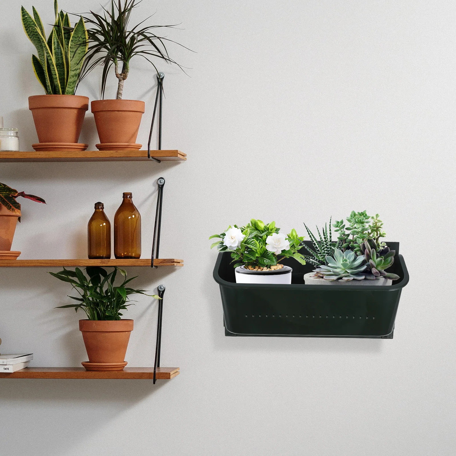 

Wall Mounted Flower Trough Pot Military Green 33x14x18cm Vertical Planters for Outdoor Patio Decor Hanging Plastic Pots Garden