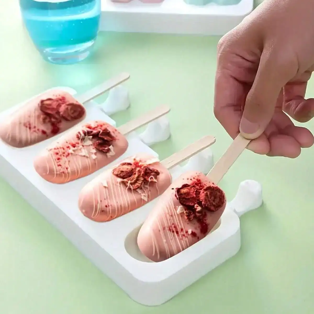

1pc Oval 4-Cavity Ice Cream Popsicle Mold, Cheese Stick Mold, Silicone Ice Pop Maker, Ice Cream Mold, Frozen Treats, For Restaurant/Food Truck Use (No Sticks Included)