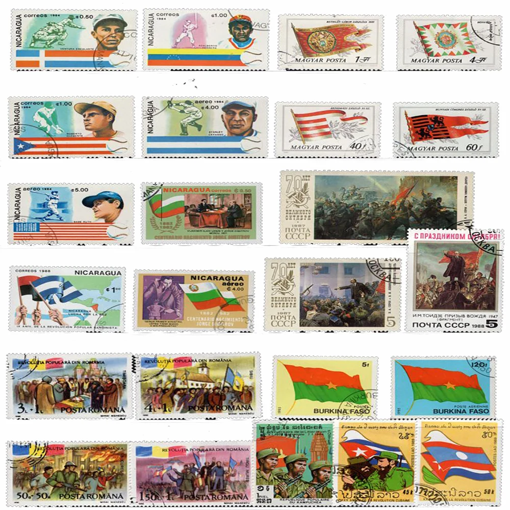 Lot 50pcs Country Flag Topic Original Stamps with Postage Mark No Repeat Nation Stamp Good Condition