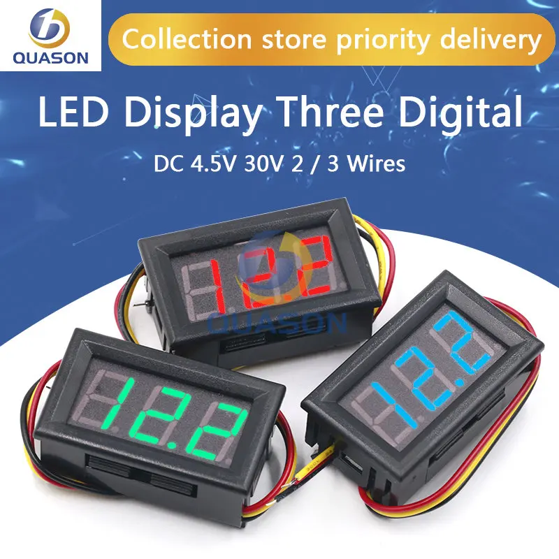 0.56 Inch Mini Red Green Blue LED Display Panel Voltage Meter Voltmeter Home Use Voltage 3 Three Digital DC 4.5V 30V 2 / 3 Wires