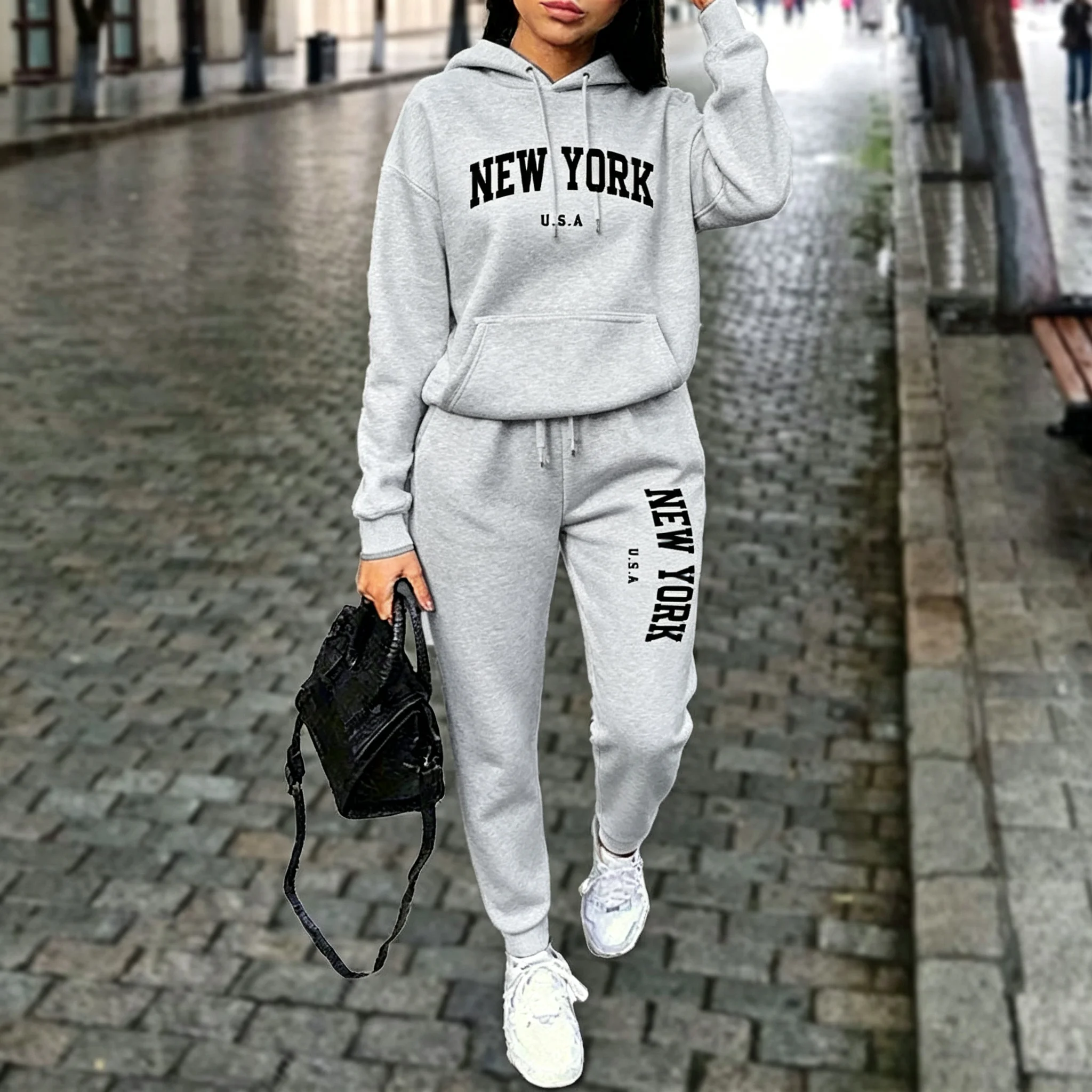 NEW YORK Women's Tracksuit Autumn Winter Hoodies Trousers 2PCS Suit Sports Jogging Street High quality Clothes Women Pants Sets - view 4