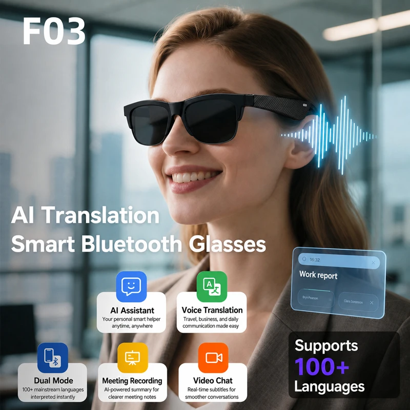  New Smart Glasses AI Translation Bluetooth Conversation Recording Wireless Listening To Music Smart Sunglasses for Men Women