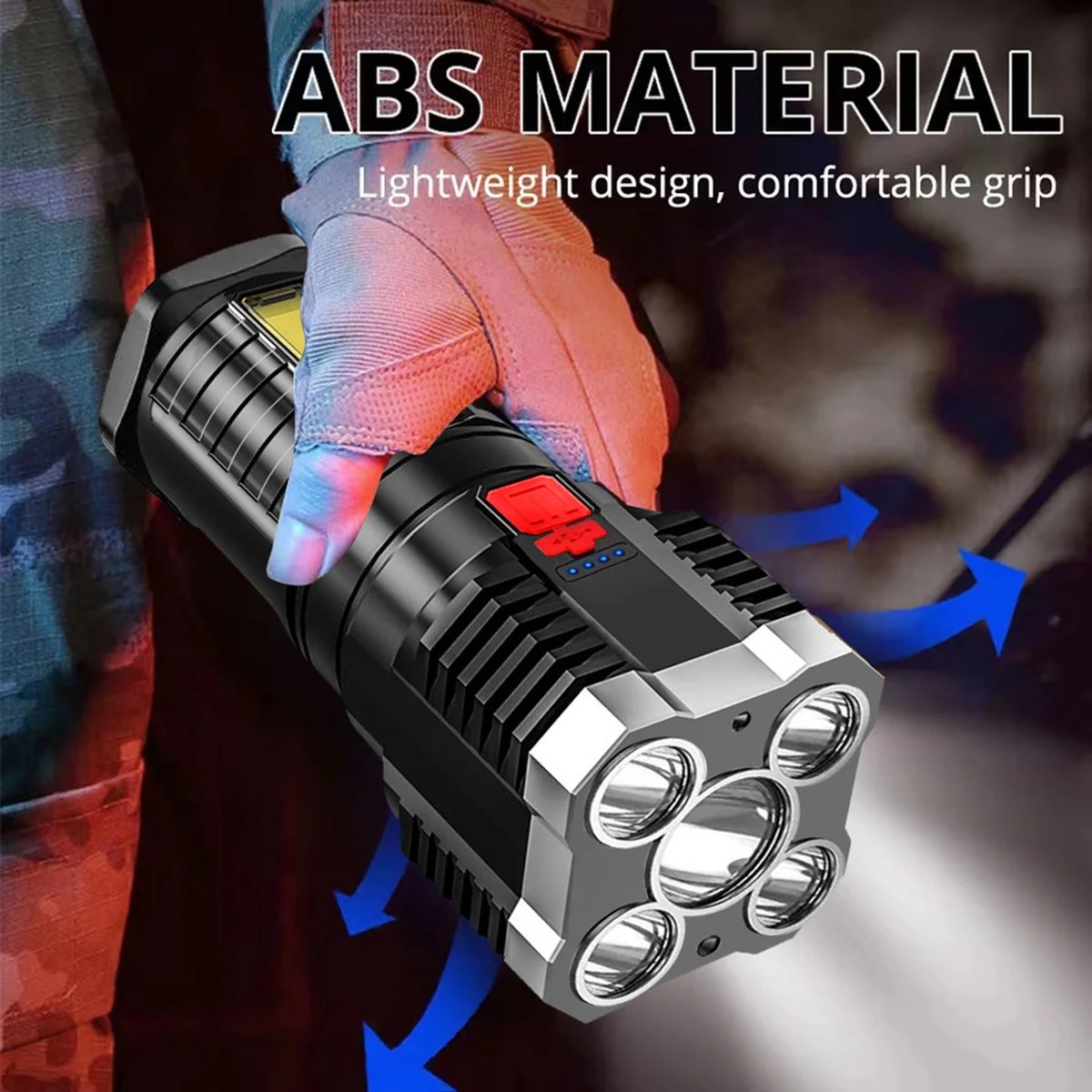 Super Bright Flashlight Ultra Powerful LED Torch Light Rechargeable Side Light 5LED Outdoor Flashlight for Camping
