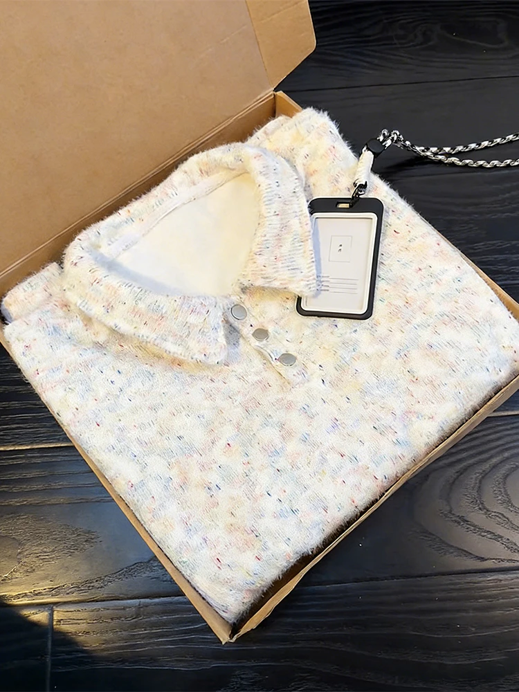 

Мужской свитшот в стиле ретро с американским воротником в горошек, на флисовой подкладке, зимний теплый вязаный свитер, внутренняя одежда для пар