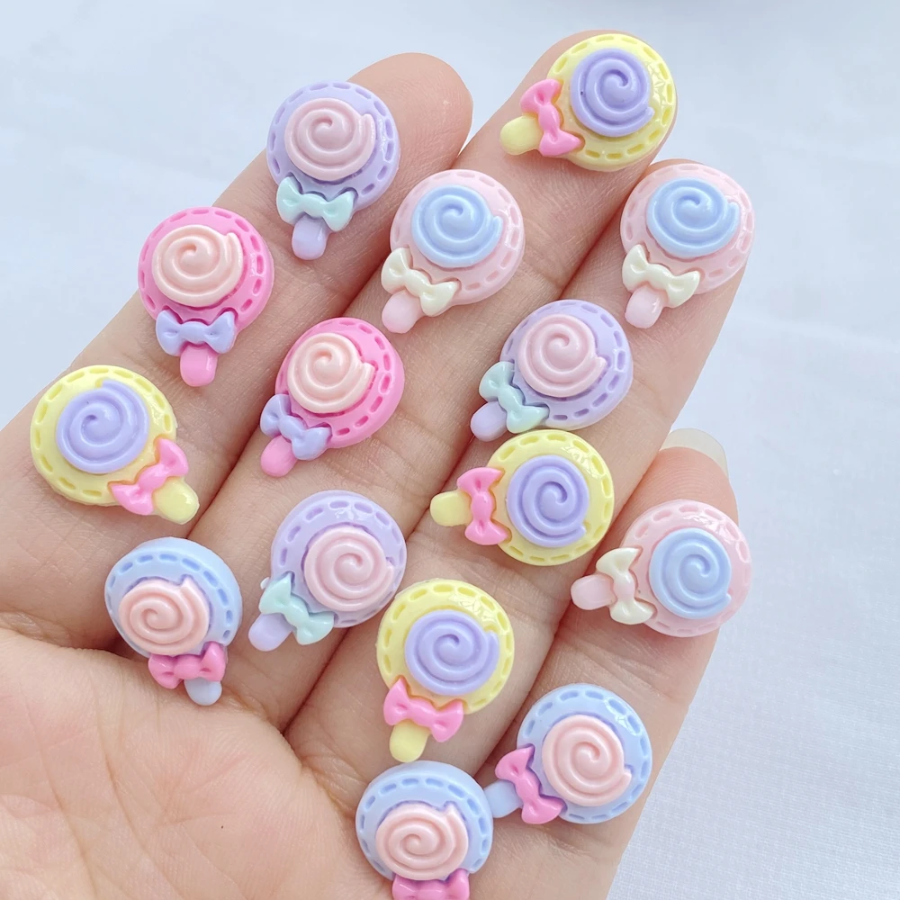 50Pcs New Cute Mini Resin Lollipop Series Flatback Ornament Jewelry Making Manicure Hairwear Accessories