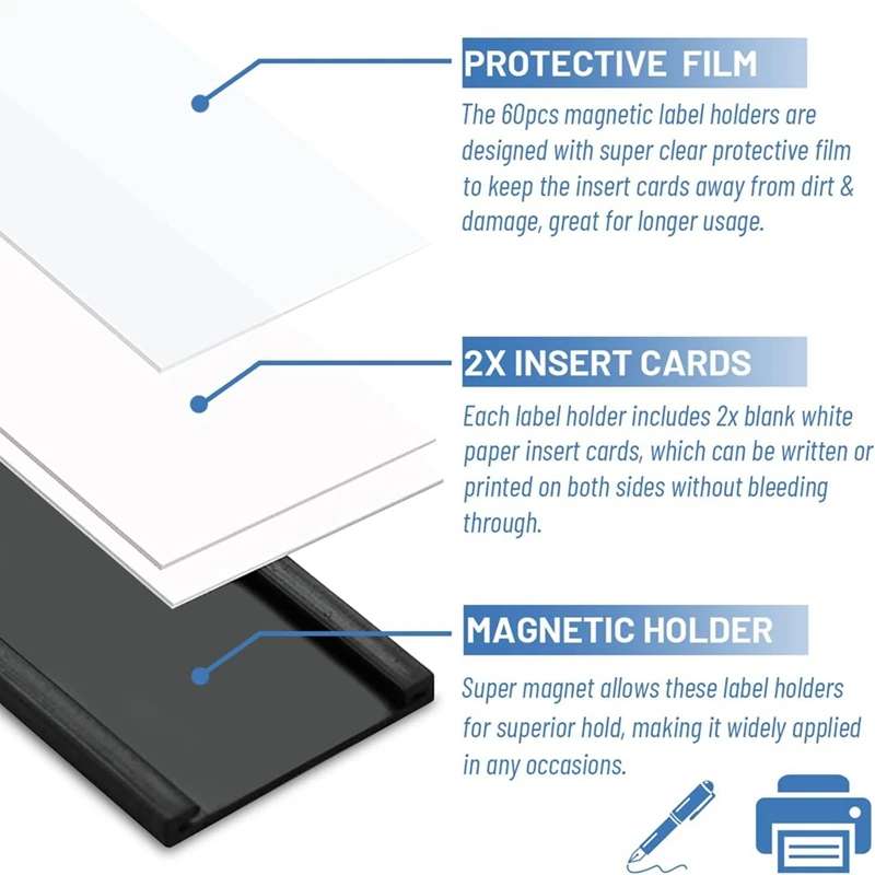 60 Pack Magnetic C Channel Label Holders For Metal Racks And Shelves With Protective Films And Replacement Strips