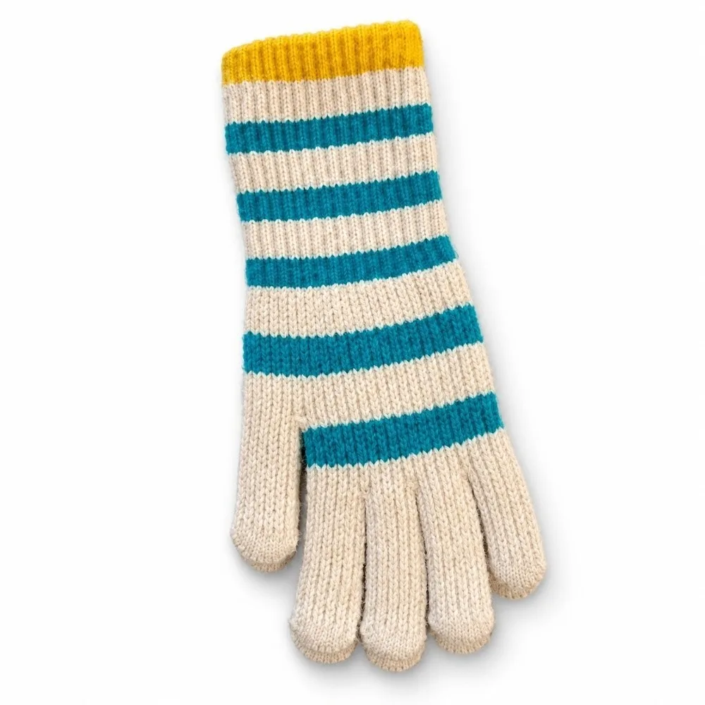 1 Pair Colorful Striped Knitted Gloves Lengthened Thickened Full Fingered Gloves Touchable Screen Warm Winter Women's Gloves