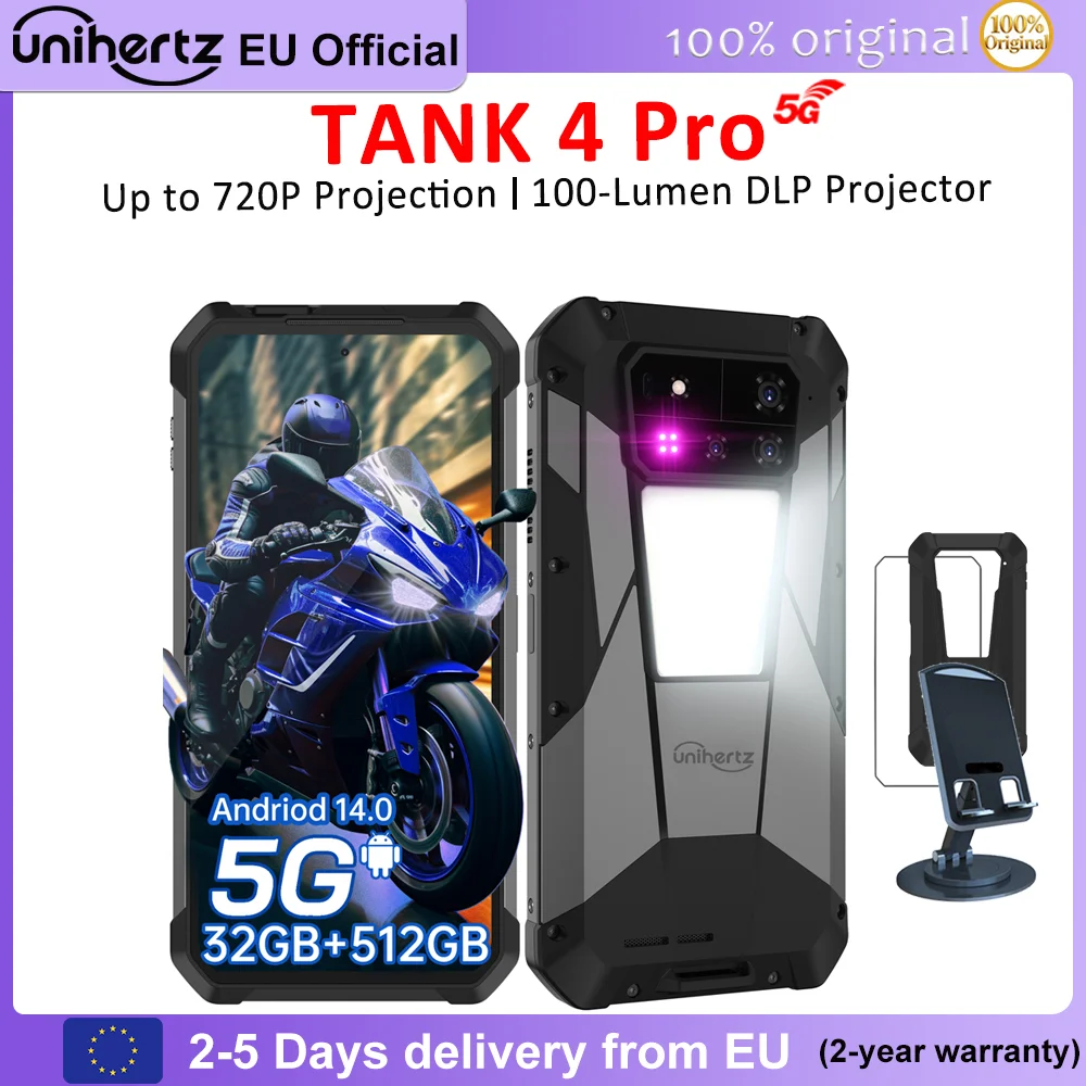 Unihertz 8849 Tank 4 Pro Wytrzymały Smartfon z Projektorem 36G+1TB 5G Al Bateria 11600mAh 3K 6.73" AMOLED Android 14 Dimensity 8300