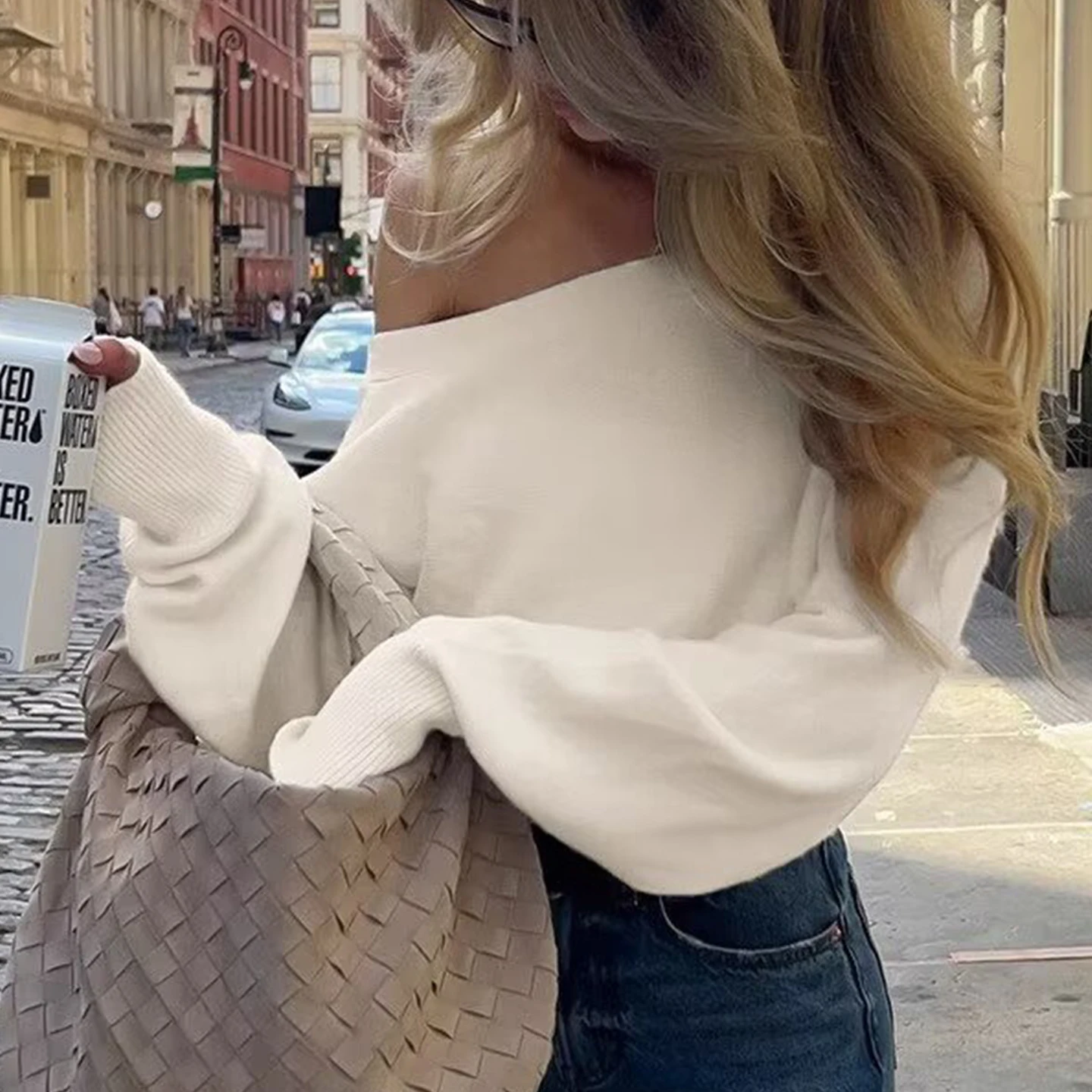 Ele Faionable Knitted Sweater oulder Bared One-oulder Long Sve Women's Autumn New Arrival Casual Comfortable