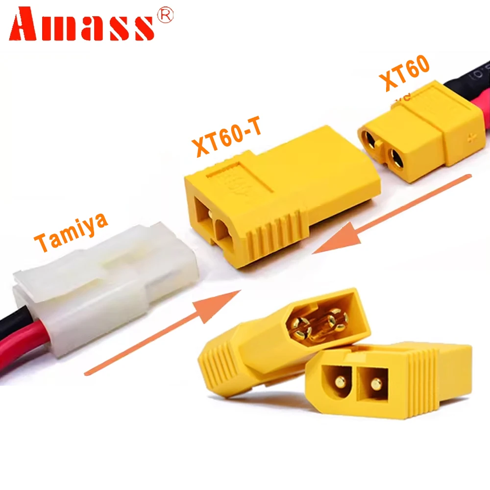 Amass XT60-D XT60-X XT60-T XT60-E XT60 Male To T/ Trx/ EC3/ Tamiya Brass Gold Plated Lipo Battery Converter Adapter For RC Parts