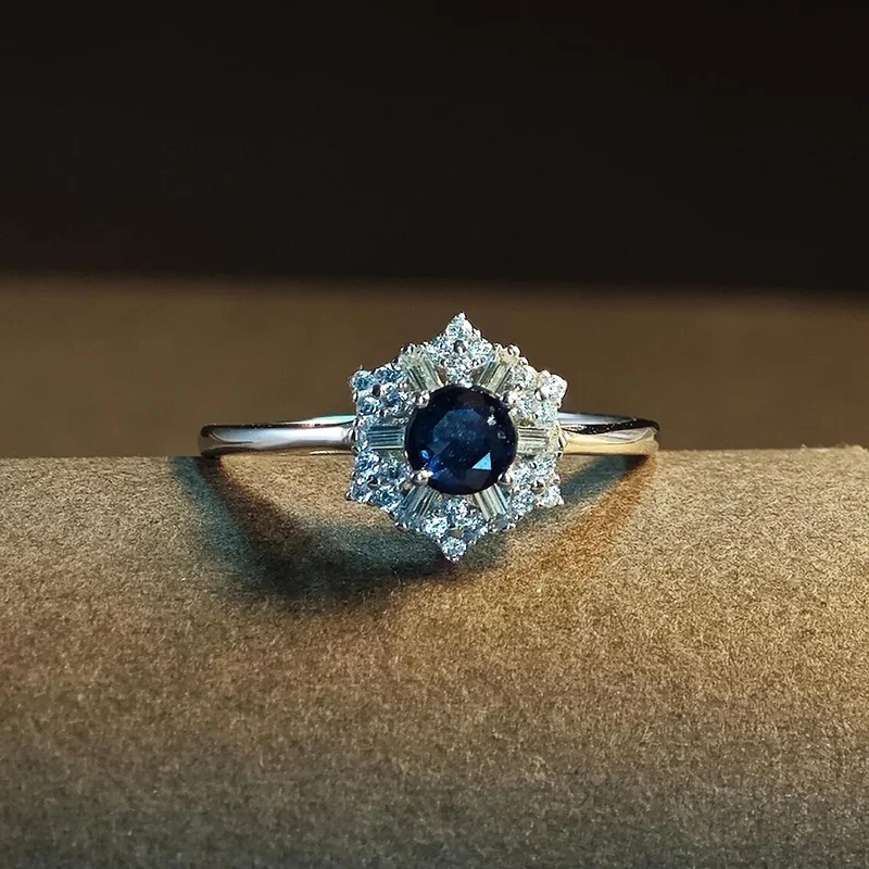 Genuine S925 Silver Natural Sapphire Gemstone Wedding Ring for Women Resizable Size Ring