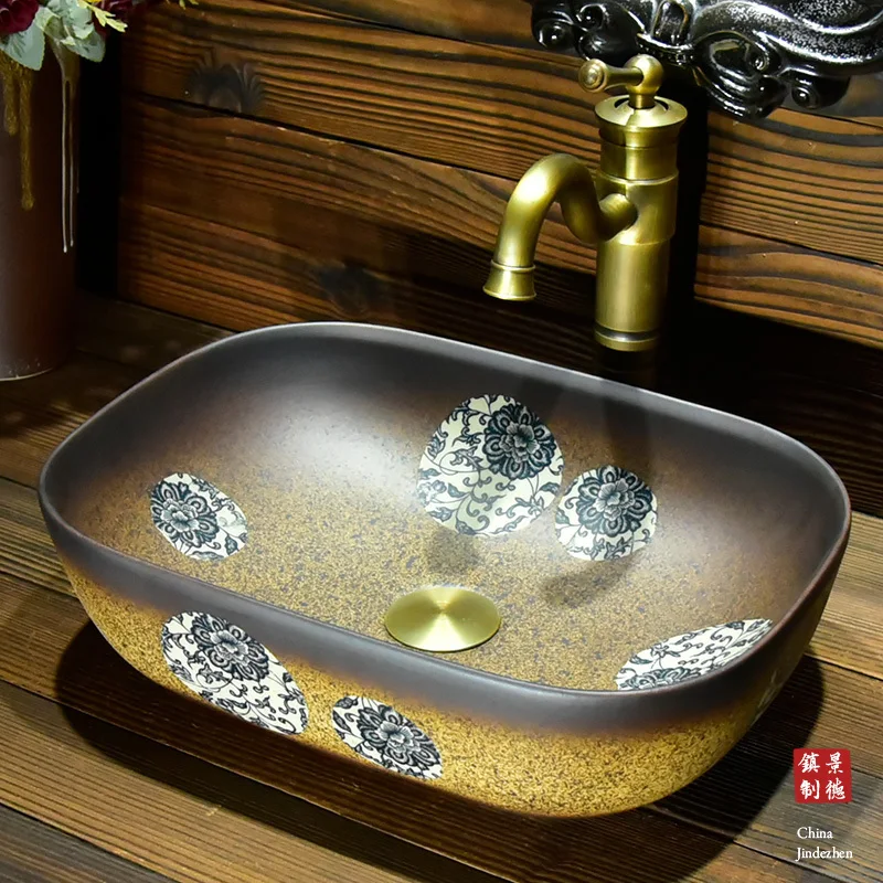 Europe Vintage Style Ceramic Art Basin Sink Counter Top Wash Basin Bathroom Sinks