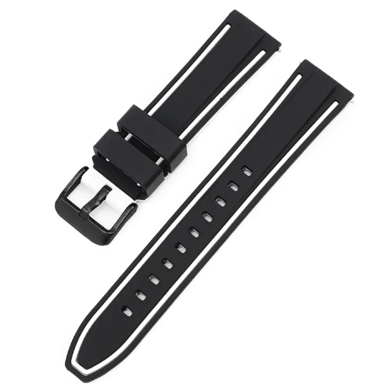 16mm Silicone Watchband Watch Accessories Strap Black Silver Buckle Men Bracelet