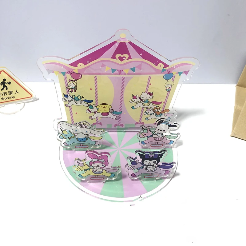 

Sanrio Kawaii My Melody Anime Tabletop Decoration Cute Sweet Cinnamoroll Cartoon Carousel Standing Board Lovely Gifts for Girls