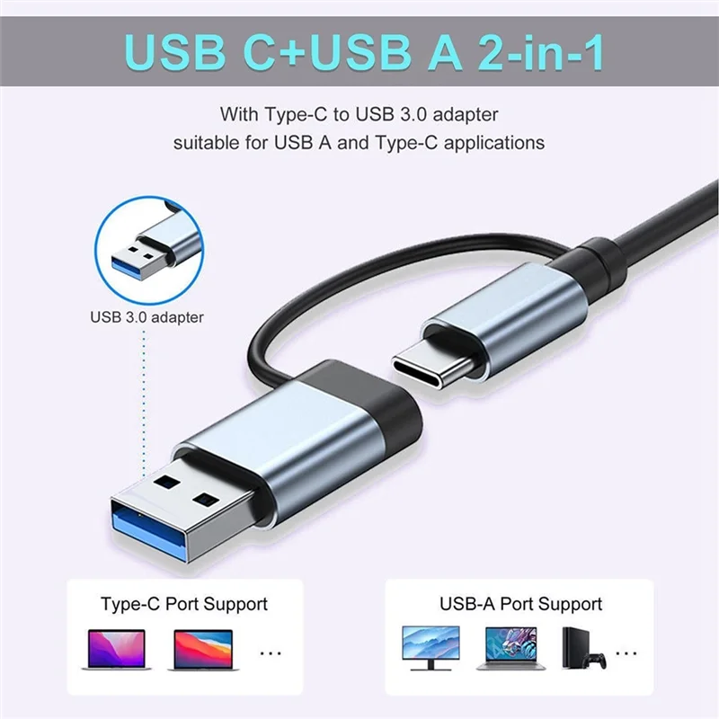 7 In 1 USB Extender USB Dock Station With 4 USB Port 2 USB C Port For PC Laptop/Phones And More Devices