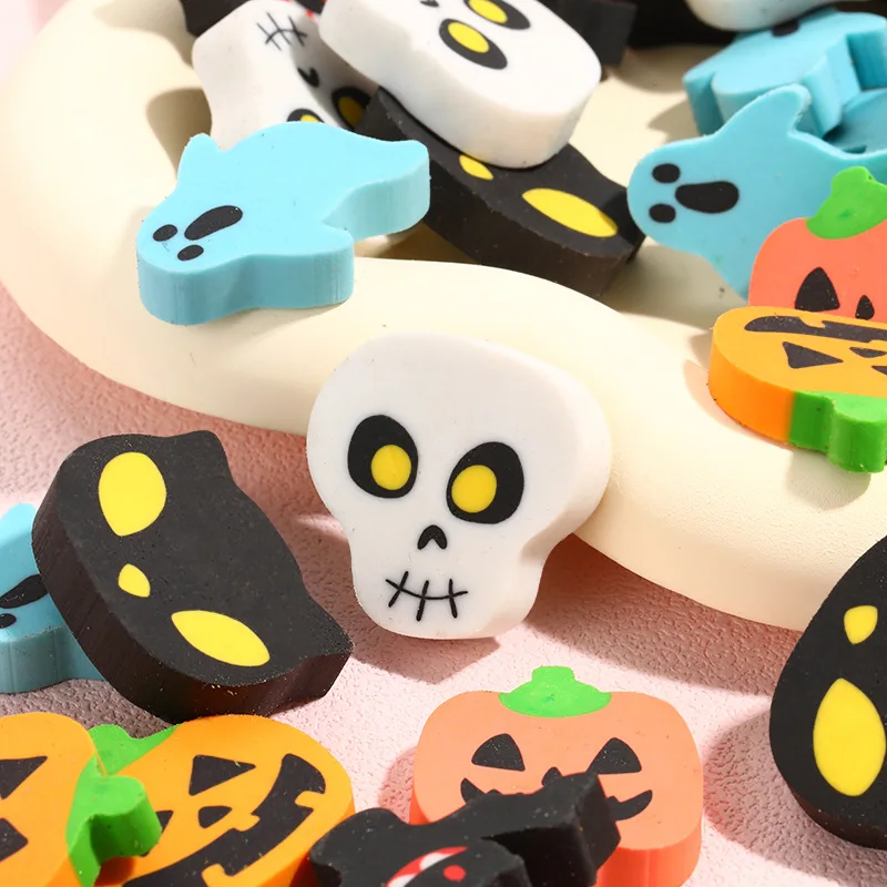 10Pcs/Lot Creative Halloween Eraser Cute Cartoon Bat Pumpkin Ghost Skull Pencil Erasers Kids Stationery Rubber School Supplies