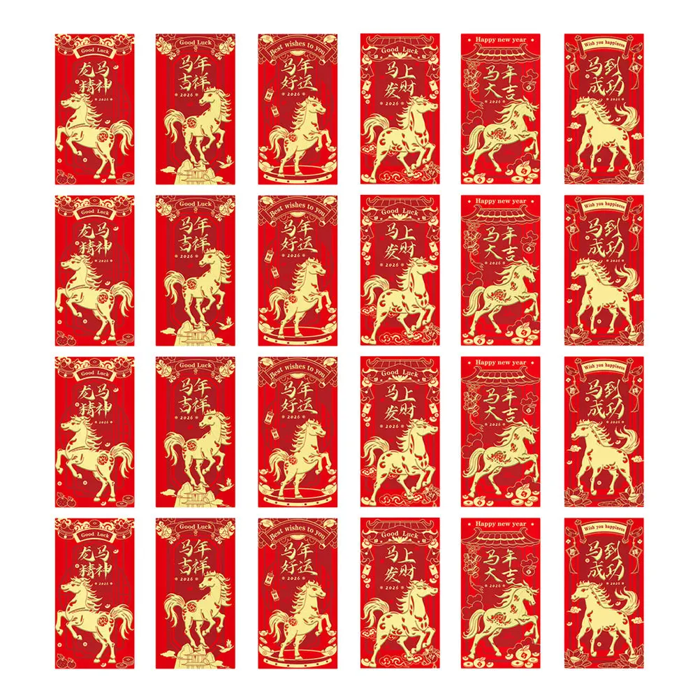 48Pcs Horse Year Red Envelopes Chinese New Year Hongbao Paper Festive Decorations Good Envelopes