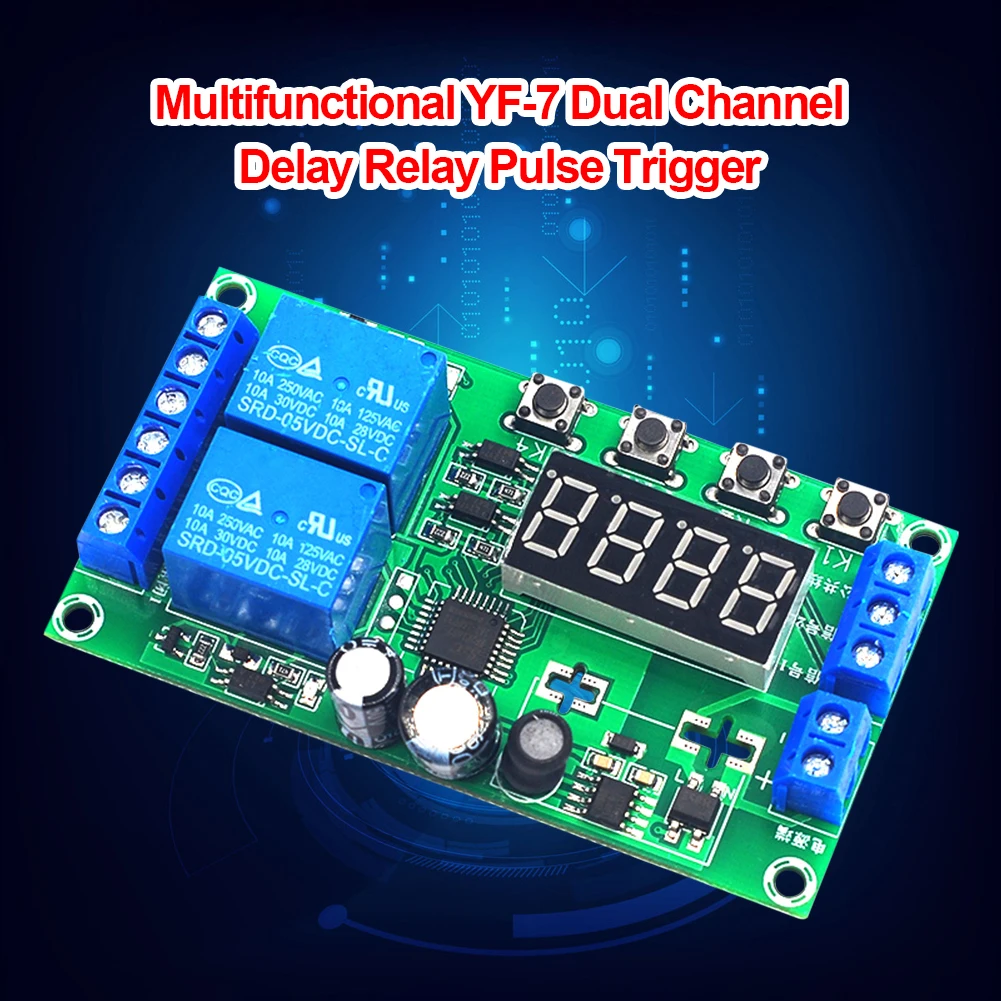 YF-7 2-Channel Delay Relay Board Pulse Trigger Cycle Timer 0.01s-999m Delay Time Cycle Delay Timer Control