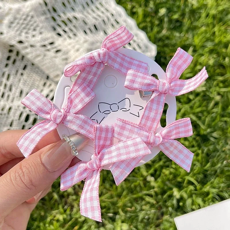 8pcs Pink Blue Plaid Bow Hair Clip Women Sweet Girls Kawii Bowknot Ribbon Hairpins Grip Barrettes Cute Headwear Pins Accessories