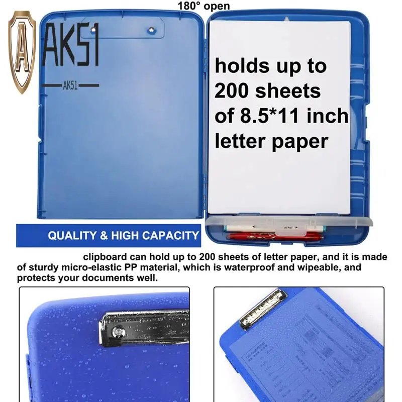 

AK51-Clip Board Organizer Clipboards With Storage Nursing Clipboard Foldable File Folder Plastic Clipboard