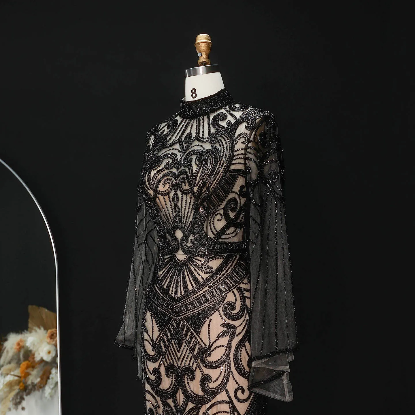Sharon Said Abendkleider Luxuriöse Meerjungfrauenkleider mit Hohem Kragen und Langen Ärmeln, Funkelnde Pailletten-Formelle Kleider für Abschlussball und Party, Elegantes SS055 Maßgeschneidert – Detail 14