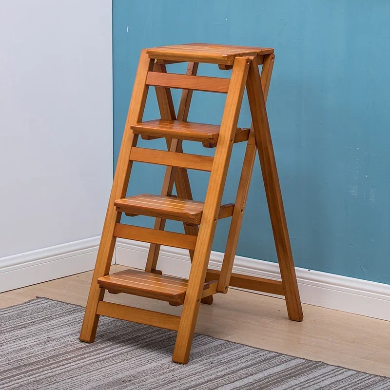 Wooden 2-Step Folding Ladder Dual-Use Household Stool Indoor Climbing Ladder Compact and Portable Design for Home