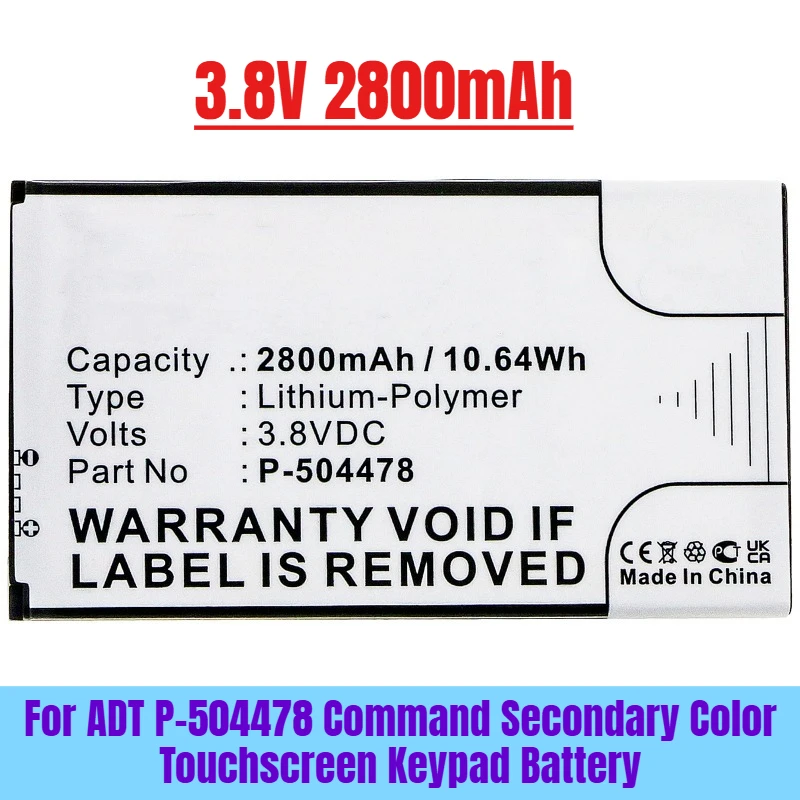 

3.8V 2800mAh for ADT P-504478 Command Secondary Color Touchscreen Keypad Battery