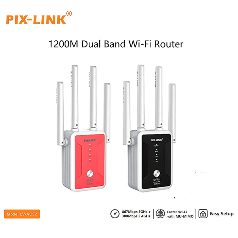 PIX-LINK 1200Mbps Wireless WiFi Repeater 2.4G Signal Router Long Range Wireless WiFi Extender Amplifier No More Buffering AC32