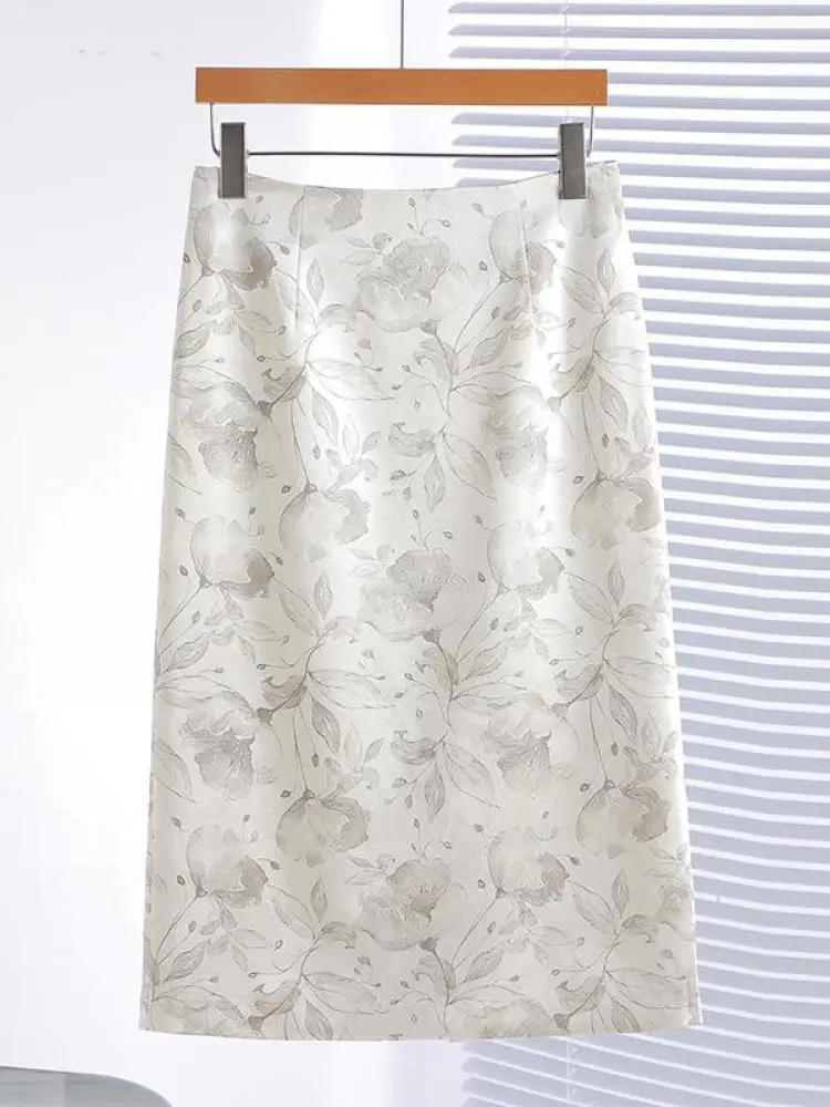 

Винтажная модная женская белая праздничная длинная юбка с принтом, летняя элегантная универсальная юбка с высокой талией, трендовая женская одежда, уличная одежда