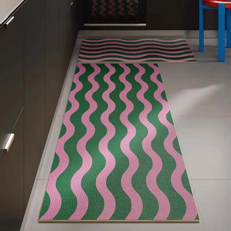 Kitchen Carpet Wave Striped Long Strip Kitchen Rug Waterproof Oil-proof PVC Leather Washable Floor Mat Home Decoration שטיח מטבח