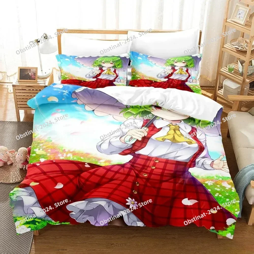 

3D Anime Kawaii Girls Yuuka Kazami Bedding Set Printed With Pillowcase Bed Duvet Cover Soft Single Double Queen Super King Size