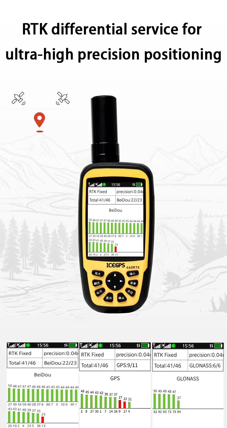 660rtk Handheld Satellite Locator Multi-Frequency Galileo Beidou PPP With Bluetooth WiFi For Tilt Measurement & Terrain Survey