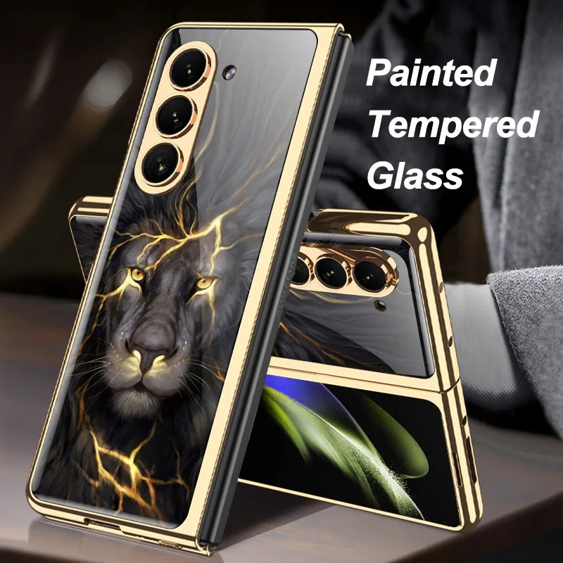 

Luxury Plating All-included Case for Samsung Galaxy Z Fold 5 Fold5 Painted Tempered Glass Anti-knock Protective Phone Cover Case