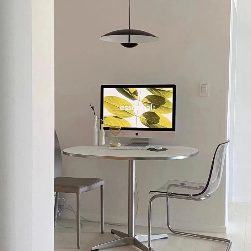 MidCentury Modern Dining Table Stainless Steel Edge Oval Coffee Table Korean Ins Style Irregular Desk Metal Accent Office Tables